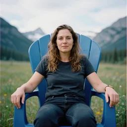 a color photograph, closeup portrait of a woman sitting on a plastic throne, in glacier national park in montana, color photograph, by vincent desiderio, canon eos c 3 0 0, ƒ 1. 8, 3 5 mm, 8 k, medium - format print