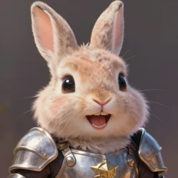 a cute rabbit knight, big smile, cute teeth, cute face, digital painting by Mark Ryden, cute and lovely, high detail, pastel colors