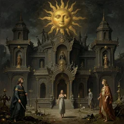 ornate surreal landscape of the temple of the sun god, by dave dorman hieronymus bosch, cyril rolando, esher and natalie shau, whimsical, profound, impossible, dark, atmospheric, brooding, digital painting, intricate.