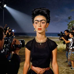 a famous mathematician, by frida kahlo, dramatic, paparazzi photography, camcorder effect, perspective, spotlight, on the shores of infinity, looking into the abyss, searching for an answer