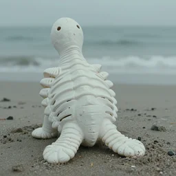 perforated white tetrapod in tara donovan style sits on the sand sea coast, film still from the movie directed by denis villeneuve with art direction by zdzisław beksinski, parts by denis villeneuve close up, shallow depth of field