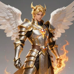 fantasy character portrait, bright armor male dragon sorcerer with burning!!!!! + angel wings, ultra realistic, wide angle, intricate details, thunder artifacts, sharp focus, highly detailed by peter mohrbacher, hajime sorayama, wayne barlowe, boris vallejo, aaron horkey, gaston bussiere, craig mullins