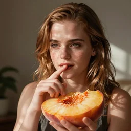 emma watson sticking her finger in peach slices