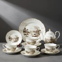 Engalnd Porcelain tea set, chiaroscuro, soft contrast