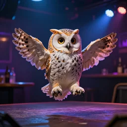 Dancing owl in night club, fantasy style