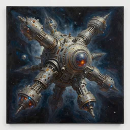 oil painting on canvas, amazing unique concept art, the great cosmic machine by James Gurney and Greg Rutkowski and Tyler Edlin and Simon Stalenhag and Jim Burns, atmospheric lighting, epic scale, enormous scale, dynamic angle, dramatic composition, rule of thirds, sense of awe, beautiful, imposing, divine, deep space, surreal, 4k hubble space wallpaper, award winning, trending on art station