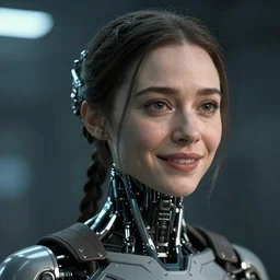 scifi emilia clarke looks like ghost in the shell, extremely high detail, high detailed face, smiling woman, cyborg, photorealism, emilia clarke, sony a 7 r