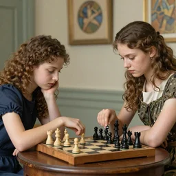 two young women playing chess by Pablo Picasso alphonse mucha Jean-Honoré Fragonard. highly detailed. 8k. depth of field. photography