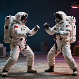 Movie scenes, astronauts fighting in karate, cinematic colors.