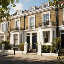 cyberpunk, an estate agent listing photo, external view of a detached city house in the UK, London, sunny, by Paul Lehr, highly detailed, photorealistic, unreal engine, 8k, anamorphic, cinestill cinematrography