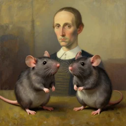 two rats as the painting american gothic, digital art, painterly, romantic
