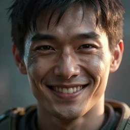 someone smiling during the apocalypse, intricate details, complementary lighting, detailed face, backlighting, octane render, raytraced, depth of field, extremely detailed, trending in artstation, focus on face, sharp focus, radiant light, beautiful composition, yihao ren, zochi, zero - hour, jean paul fiction