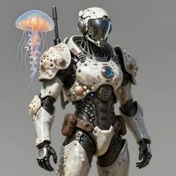a futuristic soldier with jellyfish and seashell armor plating, 1 9 5 0 sci - fi, highly detailed, digital painting, trending on artstation, concept art, sharp focus, illustration, art by artgerm and greg rutkowski and daytoner