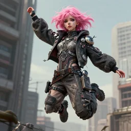 broken nose girl pink hair jump from a building, tears from the eyes, wearing cyberpunk intricate streetwear, beautiful, detailed portrait, intricate complexity, ilya kuvshinov, cell shaded, 4 k, concept art, by wlop, ilya kuvshinov, greg rutkowski