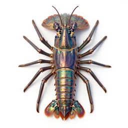 abstract iridescent metallic giant isopod. top view. white background