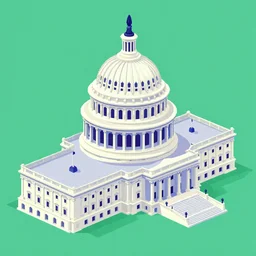 US Capitol Building, 8-bit, isometric, 16-color palette