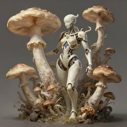 organic cyborg, mushroom and ganoderma lucidum, diffuse lighting, fantasy, intricate, elegant, highly detailed, lifelike, photorealistic, digital painting, artstation, illustration, concept art, smooth, sharp focus, art by john collier and albert aublet and krenz cushart and artem demura and james jane