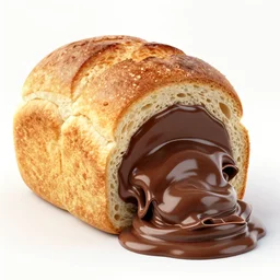 a bread with chocolate pasta oozing out. chocolate in the middle of the bread. cream chocolate. pasta.