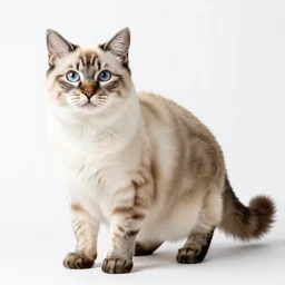 spotted ragdoll cat, photorealistic wildlife photography, full body, isolated on a pure white background, centered, entire subject in frame, sharp focus, soft studio lighting