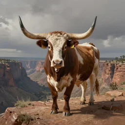a photorealistic sketch of a longhorn steer on a high bluff in big bend, key visual, extremely moody lighting, highly detailed, digital painting, sharp focus, illustration, unreal engine