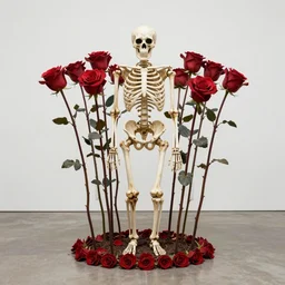 roses grow from skeletons, by damien hirst, trending on artstation