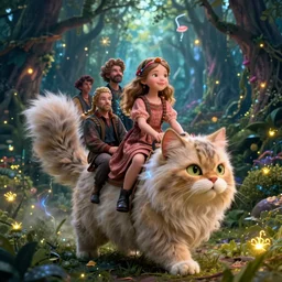 portrait of wondrous little mila kunis riding on a large fluffy cat through mystical mythical elven forest, fireflies, electricity, wlop, steve argyle, ilya kuvshinov, ralph horsley, rossdraw, mark ryden, daniel f. gerhartz, sophie anderson, lilia alvarado, tom chambers