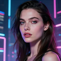 milla jovovich portrait in the foreground of art by greg rutkowski scifi sharp neon city