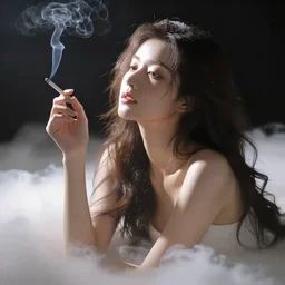 goddess smoking a cigarette in the clouds