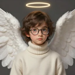 portrait of a scholar angel, fantasy, turtleneck sweater, big white wings, halo, cute, shy, nice, glasses!!!, highly detailed, digital painting, artstation, concept art, sharp focus, beautiful face, expressive eyes, illustration, art by artgerm and greg rutkowski and alphonse mucha