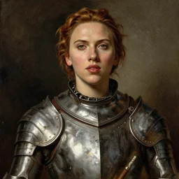 engraving portrait of scarlet johansson in medieval armoury by gustave dore