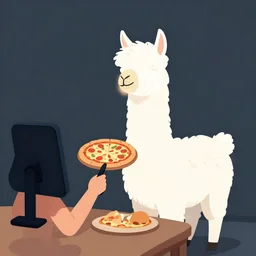 an alpaca is ordering pizza on the phone. clean cel shaded vector art. minimalist illustration art by lois van baarle, artgerm, helen huang, by makoto shinkai and ilya kuvshinov, rossdraws