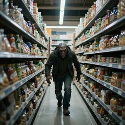 being hunted by a monster in a labyrinth of grocery store aisles. liminal. dramatic lighting
