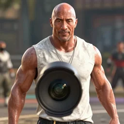 a videogame still of in Dwayne “The Rock”Johnson in Tekken 7, 40mm lens, shallow depth of field, split lighting