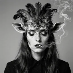 photographic portrait max ernst sad woman giraffe feathers face spiraling cigarette smoke