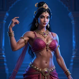 [ muscular ] [ abs ] hindu girl magician by greg rutkowski, digital art, blue lighting trending on artstation, hd, 8 k, highly detailed, good lighting, beautiful, epic, masterpiece