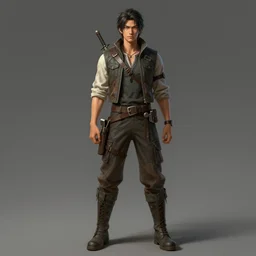 asian - looking rogue dnd character wearing a vest and high boots single character concept art digital art medium shot highly detailed photorealistic by wlop