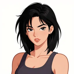 character portrait of a cool latina girl with messy black hair, 2 8 7 hairstyle, wearing a tanktop, lesbian, highly detailed, colored, stylized, medium shot, vector line art, clean cel shaded vector art, by lois van baarle and ross tron, artgerm, helen huang, makoto shinkai, ilya kuvshinov, rossdraws