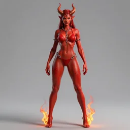 full length complex 3 d hyper realistic smooth ultra sharp render of a gorgeous!! fiery chained red skinned demoness viking warrior bikini | high detail, 4 k, hd, symmetrical, proportional, cinematic, epic scene | art by oh jinwook + 吵 集 仁 儿 on artstaion + takeshi obata + alphonse mucha + jim lee