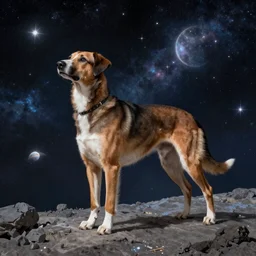 a celestial field spaniel in space, visionary, masterpiece