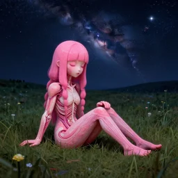 👧🏽♥👧🏻 sitting on field 🌌, made by ilya kuvshinov, made in abyss and artgem lau, inspired in made in abyss anatomically correct