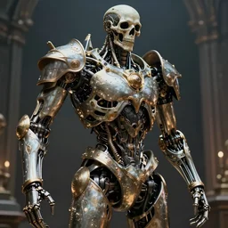biomechanical bone cyborg still frame from Prometheus movie by giger, undead king knight editorial by Malczewski, ornate war automaton construct by Peter Mohrbacherp