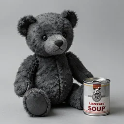 teddy bear, charcoal one soup can