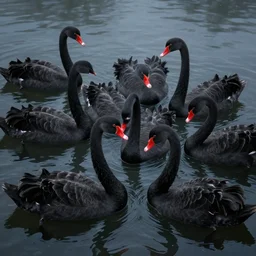 black swans all mixed together in the dark waters. immersive perspective, interesting composition. concept art. highly detailed. by andrew wyeth, john dollman and william bouguereau-W 1024