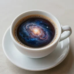 A cup of coffee with the universe contained on it, highly detailed, 8k