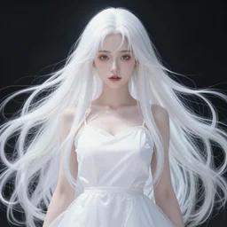 stunningly beautiful anime goddess, porcelain skin, long white hair, symmetrical, overwhelming, innocent, etheral, 8 k