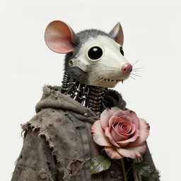 retro biomechanical rat in vintage death beath mask, infested tattered robe, giant orchid rose flowers, pixiv fanbox, dramatic lighting, maximalist pastel color palette, splatter paint, pixar and disney concept, graphic novel by fiona and dustin nguyen, peter elson, alan bean, wangechi mutu, clean cel shaded vector art, on artstation