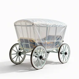 translucent covered wagon, studio product photography, isolated on a pure white background, centered, entire object in frame, sharp focus, soft studio lighting