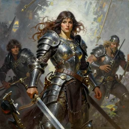 An oil painting of an armored berserker woman by Frank Frazetta, Greg Rutkowski, Boris Vallejo, epic fantasy character art, Exquisite detail, post-processing, low angle, masterpiece, cinematic