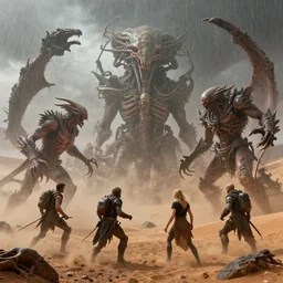 martin johnson heade roger dean martin ansin dahl zorn bilibin wlop vfx primordial colossal deities clash in the alien desert incredible photography vfx hyperrealism siconolfini beth sobel rutowski artgerm wu beeple hyperdetailed intricate beautiful landscape thomas kincaid rainstorm landscape 8 k