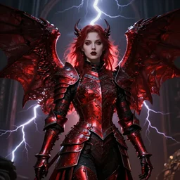 angel knight gothic girl in dark and red dragon armor. by gaston bussiere, by rembrandt, cinematic lightning